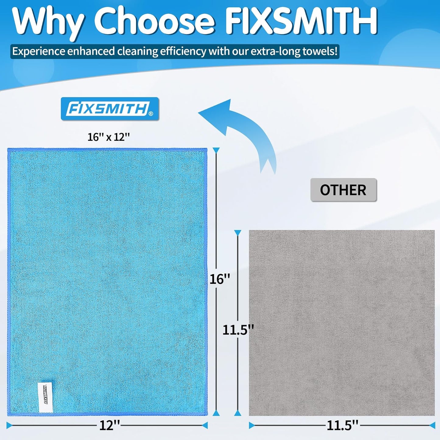 FIXSMITH Microfiber Cleaning Cloth - Pack of 8, Size: 12 x 16 in, Multi-Functional Cleaning Towels, Highly Absorbent Cleaning Rags, Lint-Free, Streak-Free Cleaning Cloths for Car Kitchen Home