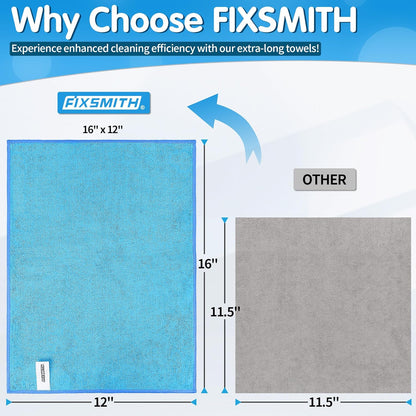 FIXSMITH Microfiber Cleaning Cloth - Pack of 8, Size: 12 x 16 in, Multi-Functional Cleaning Towels, Highly Absorbent Cleaning Rags, Lint-Free, Streak-Free Cleaning Cloths for Car Kitchen Home