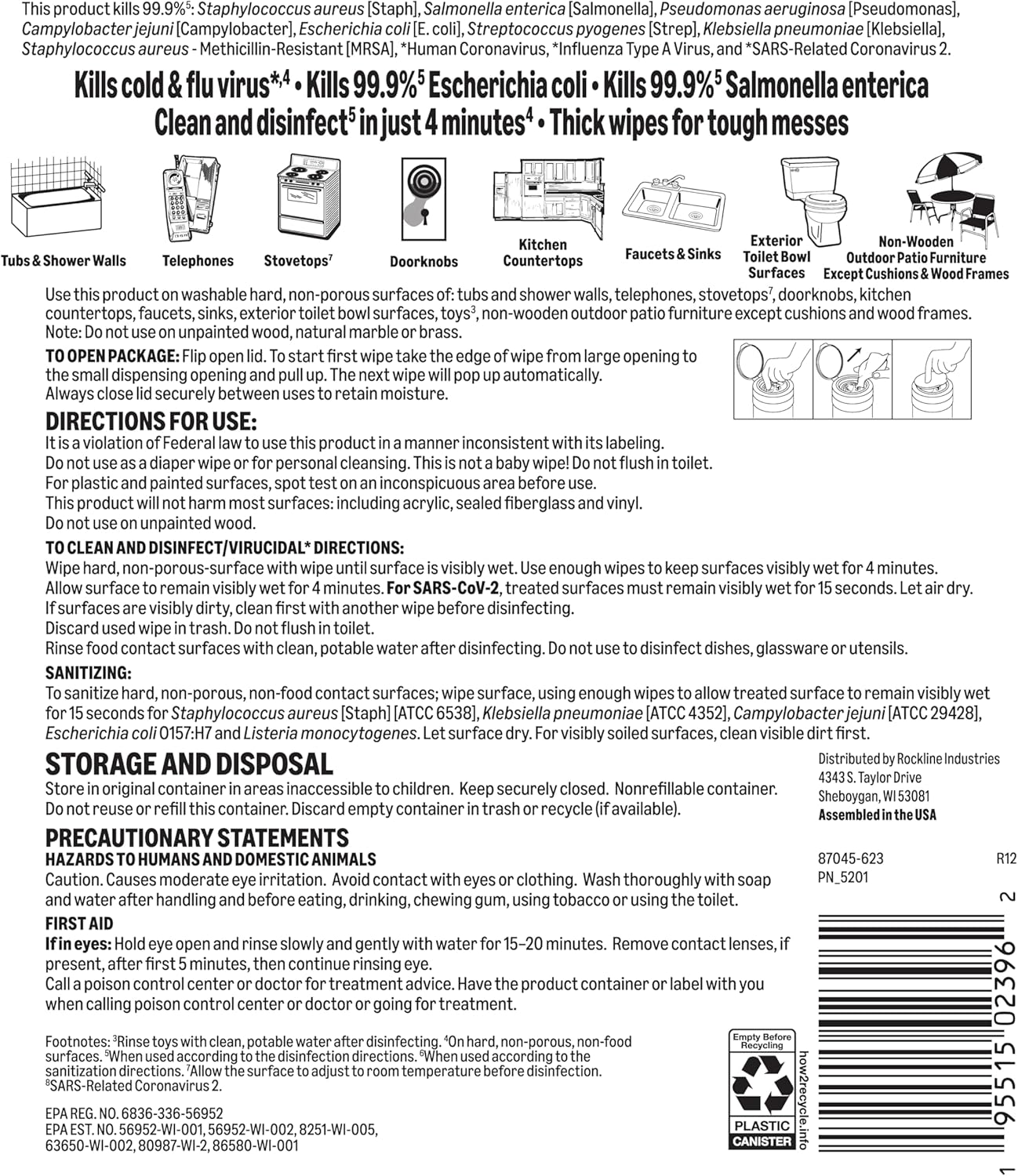 Amazon Basics Disinfecting Wipes, Lemon Scent, Thick All Purpose Cleaning Wipes, Sanitizes/Cleans/Disinfects/Deodorizes, 85 Count
