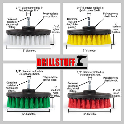 Drill Brush Attachment Power Scrubber Brush Set - 4in 4 Piece Soft, Medium and Stiff Power Scrubbing Brushes Drill Attachment – Spin Brushes for Cleaning Showers, Tubs, Bathroom, Tile, Grout, Carpet