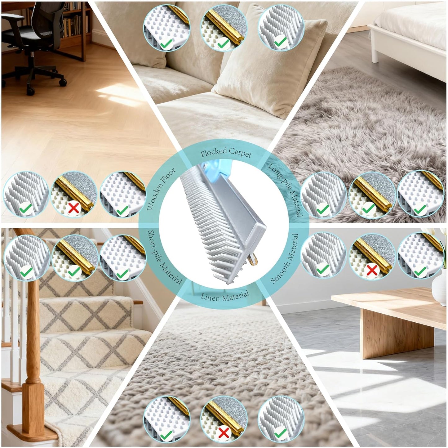 Lazyfeel Pet Hair Remover, Adjustable 18-54”Carpet Rake, Rubber Broom for Deep Clean, Dual-Sided Fur Remover Broom for Pet Hair, Furniture, Rugs, Stairs, Car, and More