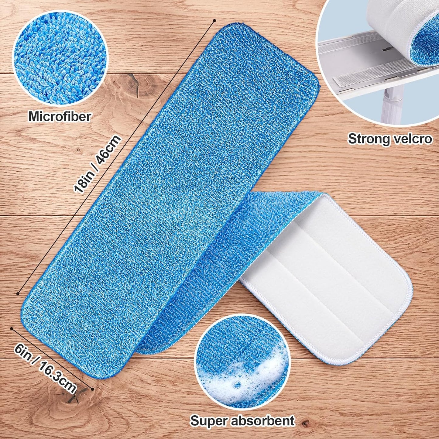 HOMEE Reusable Microfiber Mop Pads, 6 Pack 18"x 6" Mop Head Replacement, Wet/Dry Home & Commercial Cleaning Scrubbing Floor Pad - Blue,Grey,Purple