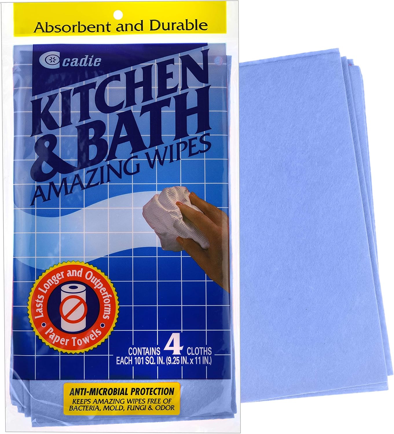 Kitchen and Bath Amazing Wipes-Absorbent and Reusable Cloth for Washing,Drying,Wiping in The Bathroom or Cuisine Surfaces|Cleaning Sink,Tiles,Bathtub,Walls,Mirror Or Floors (1 Pack-4 Wipes, Blue)