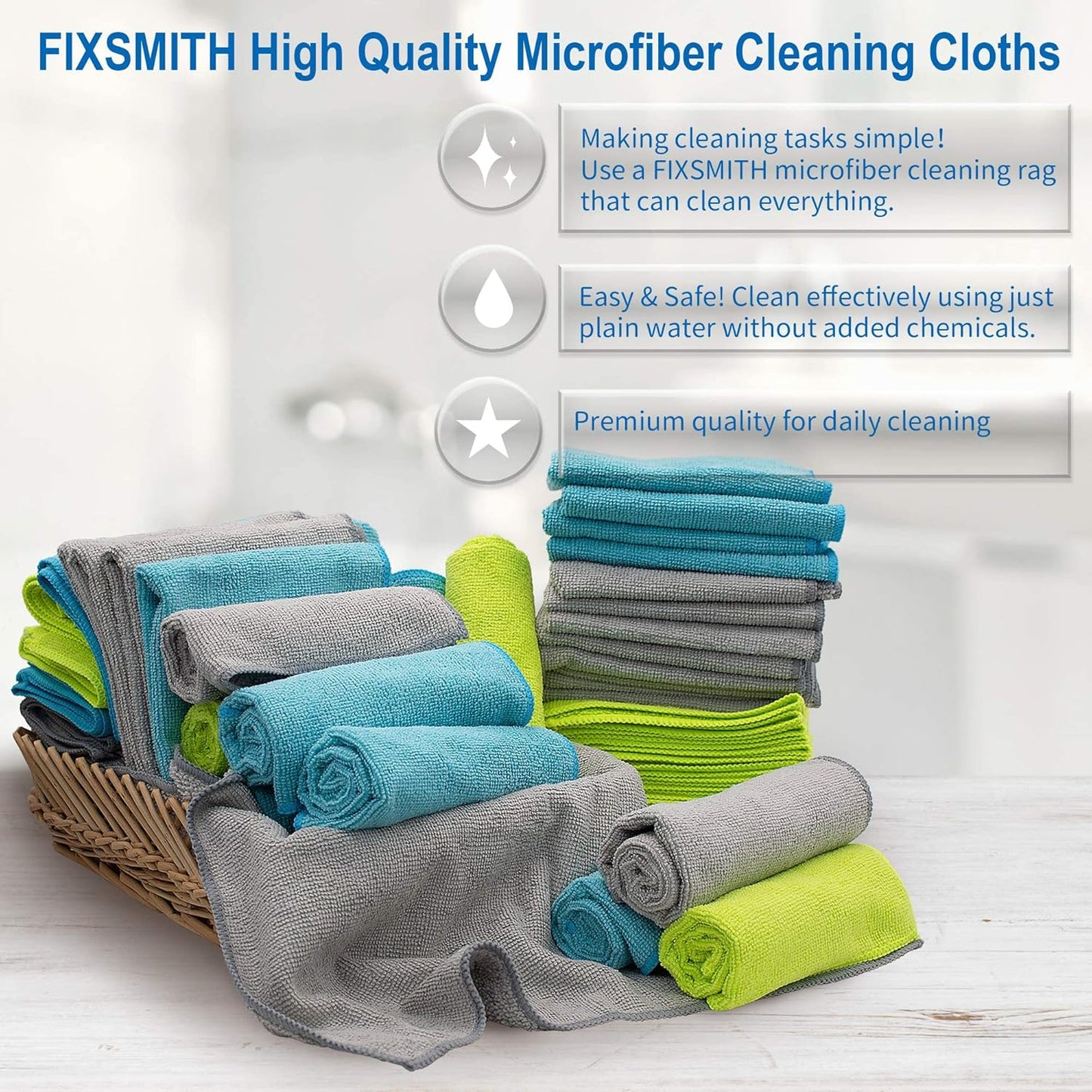 FIXSMITH Microfiber Cleaning Cloth - Pack of 8, Size: 12 x 16 in, Multi-Functional Cleaning Towels, Highly Absorbent Cleaning Rags, Lint-Free, Streak-Free Cleaning Cloths for Car Kitchen Home