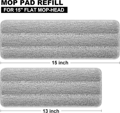 JOYMOOP 17.7-Inch Microfiber Flat Mop Replacement Pads – Washable Reusable Grey & Stripe, Pack of 4 Heavy-Duty Wet & Dry Refill for JOYMOOP Flat Mop & Bucket System