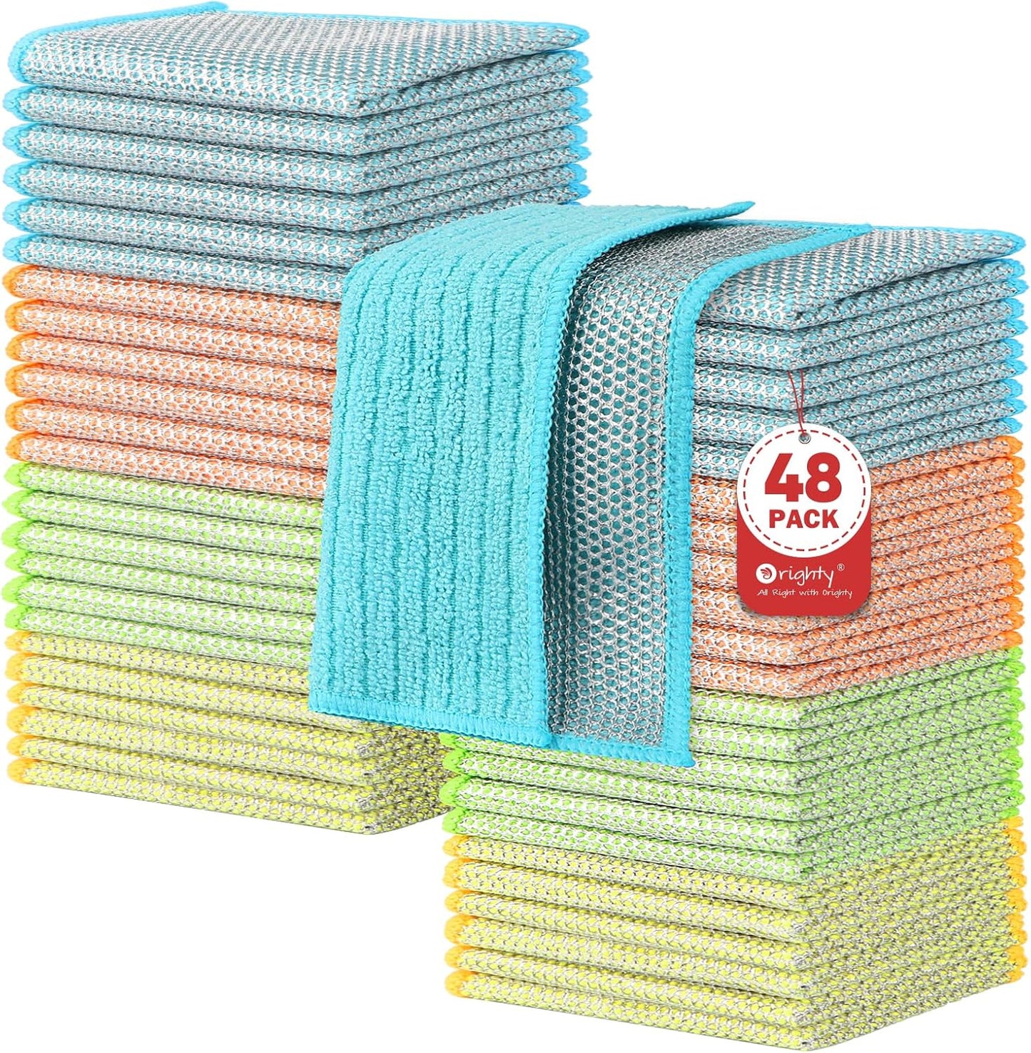 Orighty 12 Pcs Multipurpose Wire Dishwashing Rag, Non-Scratch Wire Dish Cleaning Cloths for Wet and Dry, Reusable Steel Scrubber for Kitchen, Powerful Dishcloth Rag for Cookware, Dish, Stove-7"x8"