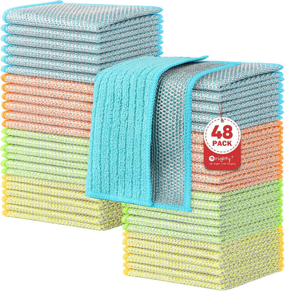 Orighty 12 Pcs Multipurpose Wire Dishwashing Rag, Non-Scratch Wire Dish Cleaning Cloths for Wet and Dry, Reusable Steel Scrubber for Kitchen, Powerful Dishcloth Rag for Cookware, Dish, Stove-7"x8"
