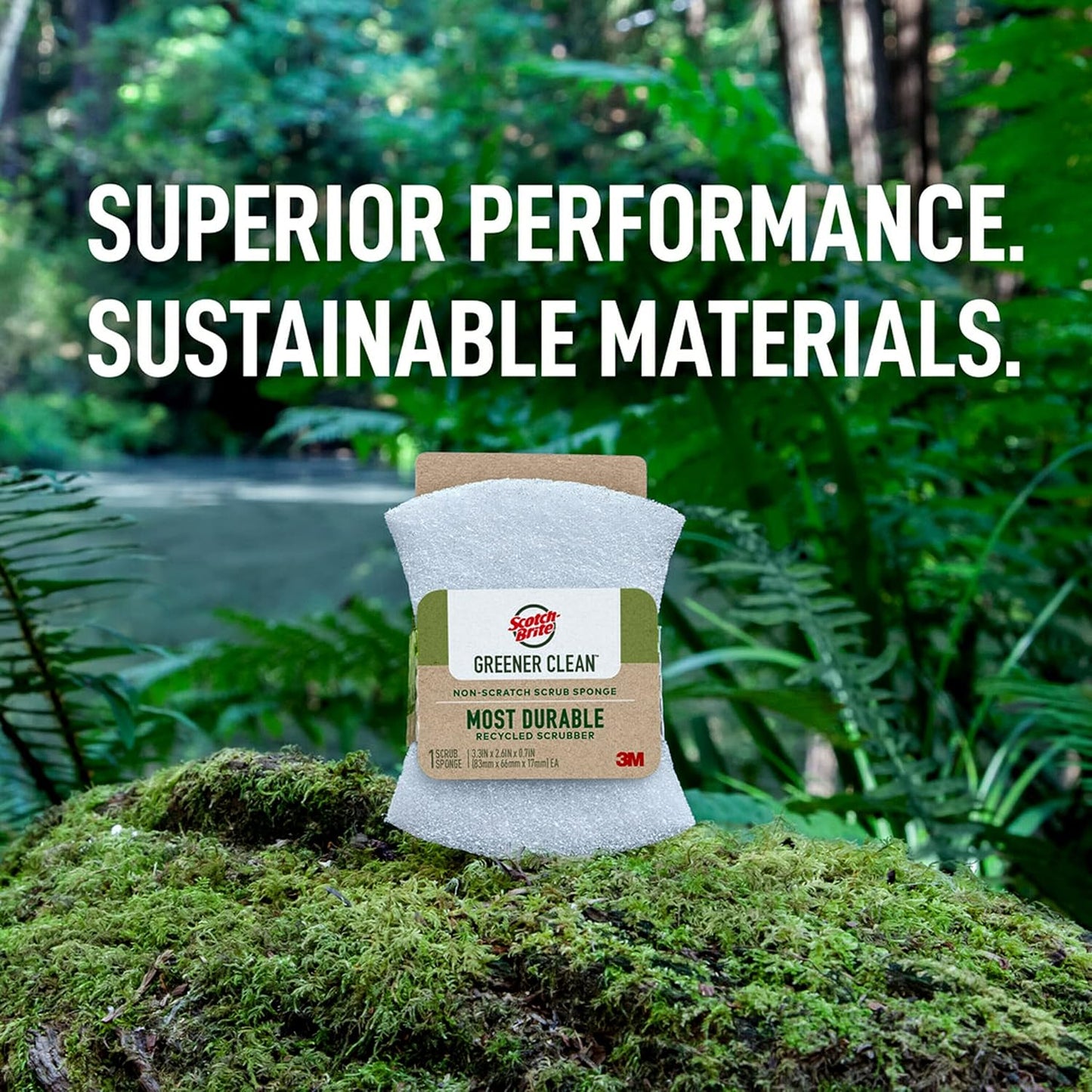 Scotch-Brite Greener Clean Non-Scratch Scrub Sponge, Sponge for Washing Dishes, Cleaning Kitchen, Superior Performance and Made with Sustainable Materials, Dishwasher Safe, 3 Scrub Sponges