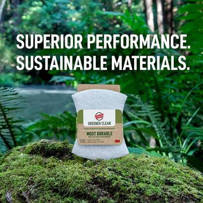 Scotch-Brite Greener Clean Non-Scratch Scrub Sponge, Sponge for Washing Dishes, Cleaning Kitchen, Superior Performance and Made with Sustainable Materials, Dishwasher Safe, 3 Scrub Sponges