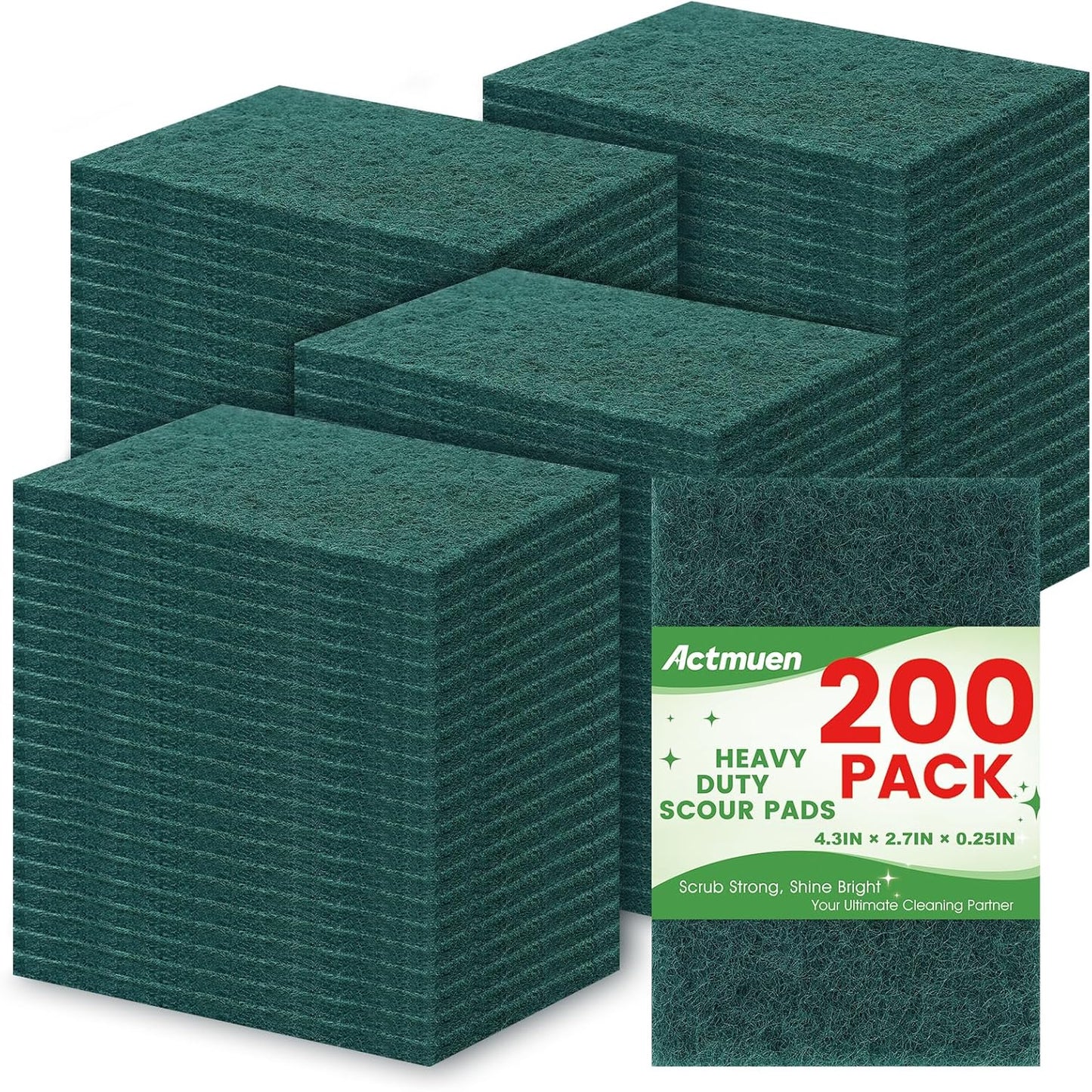 200 Pack Green Scrubbing Pads, Heavy Duty Scouring Pads,Dish Scrubber Reusable for Cleaning, Multipurpose Scrub Pads for Household Kitchen Dishes Pots Pans & Metal Grill- 4.3 x 2.75 x 0.3 Inches