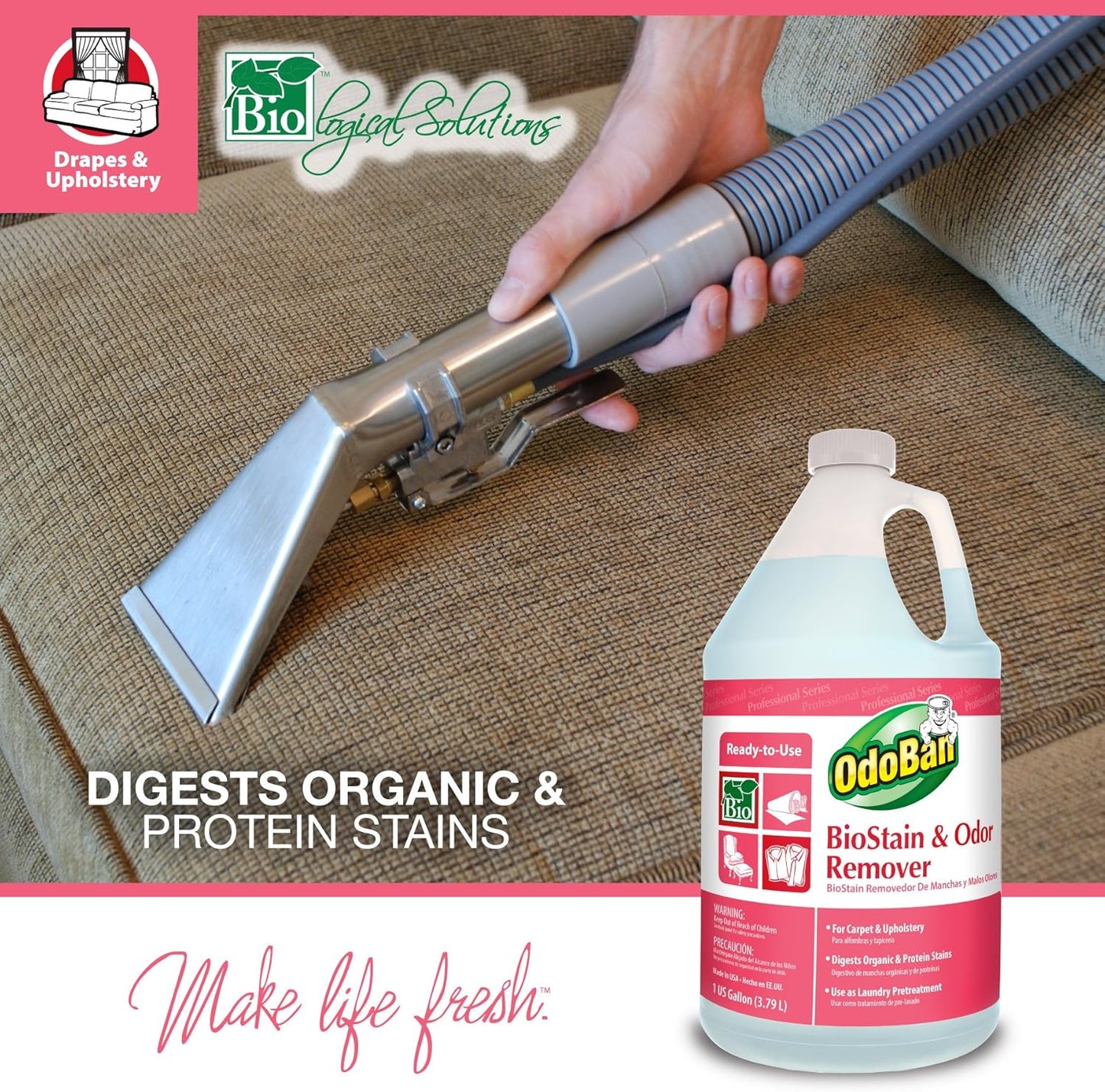 OdoBan Professional Cleaning and Odor Control Solutions, Ready-to-Use Biostain and Odor Remover, Made in the USA, 32 oz Spray Bottle and 1 Gallon