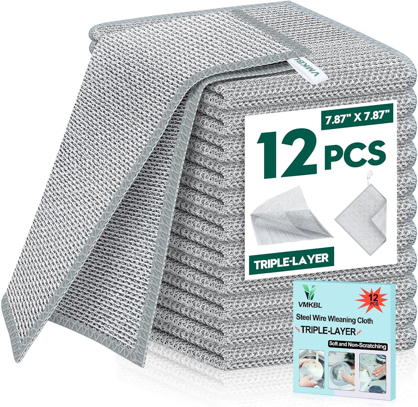 Steel Wool Scrubber, Wire Dishwashing Rags, 10 Pcs Multipurpose Wire Dishcloth, Wet & Dry for Cookware, Sinks, Dishes, Stoves & Fireplaces 5.9“ x 3.9”