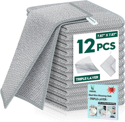 Steel Wool Scrubber, Wire Dishwashing Rags, 10 Pcs Multipurpose Wire Dishcloth, Wet & Dry for Cookware, Sinks, Dishes, Stoves & Fireplaces 5.9“ x 3.9”