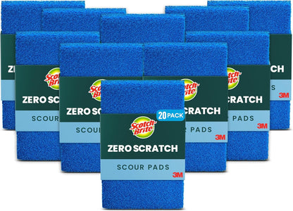 Scotch-Brite Zero Scratch Scouring Pad, Effective + Gentle Dish Scrubber for Household Cleaning, 3 Scrub Pads for Dishes, Nonstick Pots and Pans, Glass, Tubs, Showers, Reusable & Durable