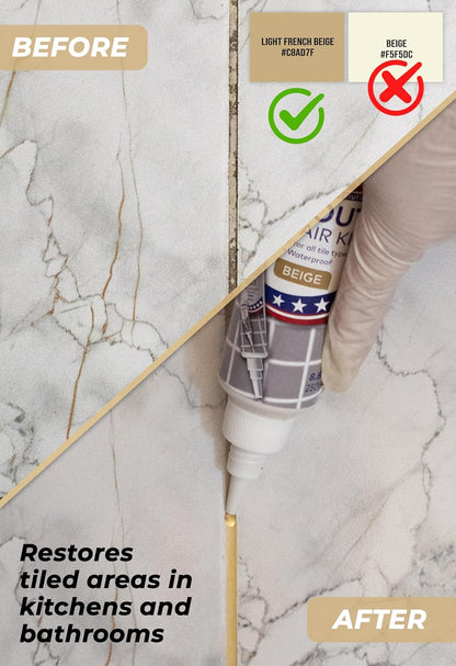 Tile Grout Repair, Grey 8.8 oz/250gr. Fast Drying Grout Repair Kit, Grout Filler Tube Repair Kit, Tile Grout Paint, Grout Sealer Restore and Renew Bathroom Floor, Tile Gaps, Joints, Lines