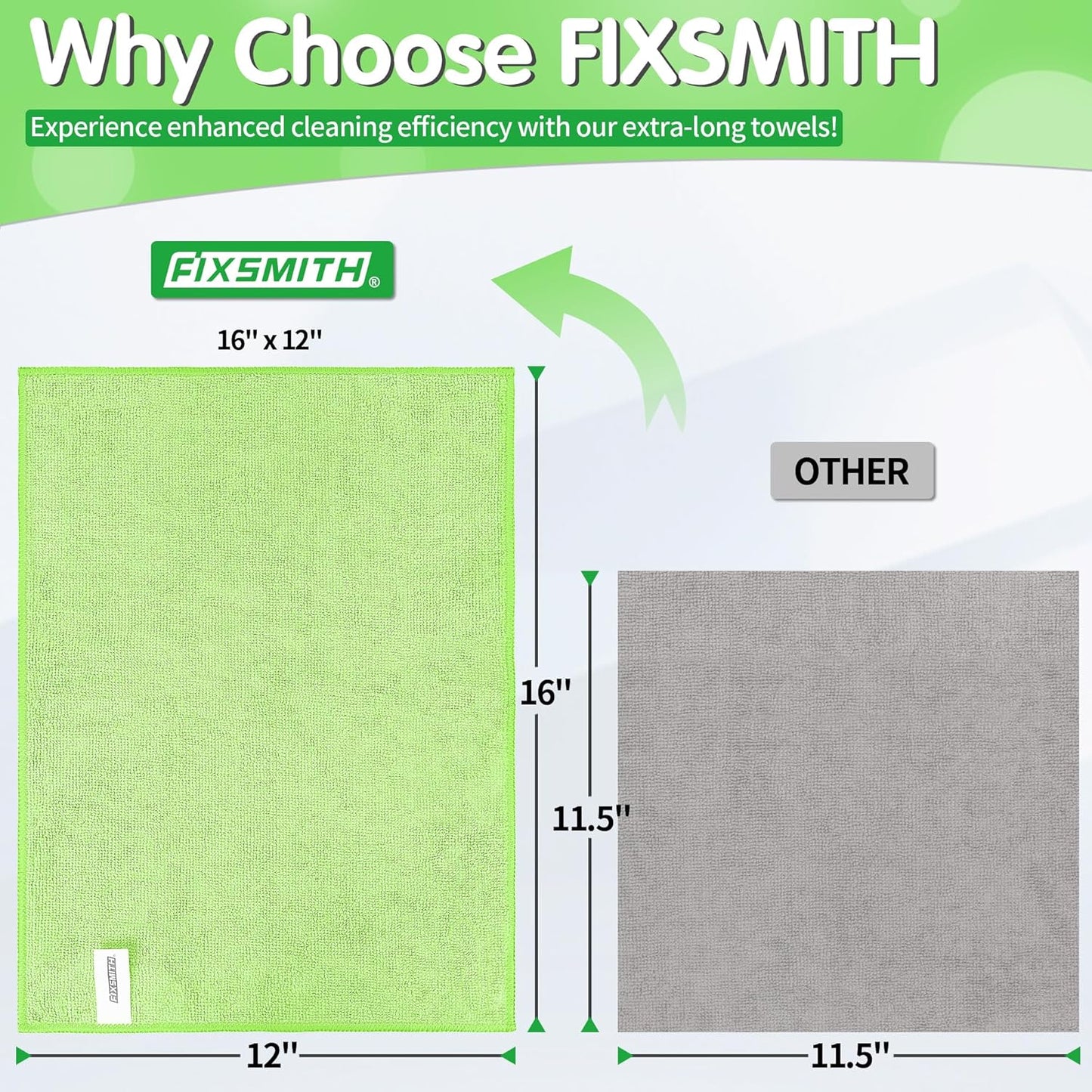 FIXSMITH Microfiber Cleaning Cloth - Pack of 8, Size: 12 x 16 in, Multi-Functional Cleaning Towels, Highly Absorbent Cleaning Rags, Lint-Free, Streak-Free Cleaning Cloths for Car Kitchen Home