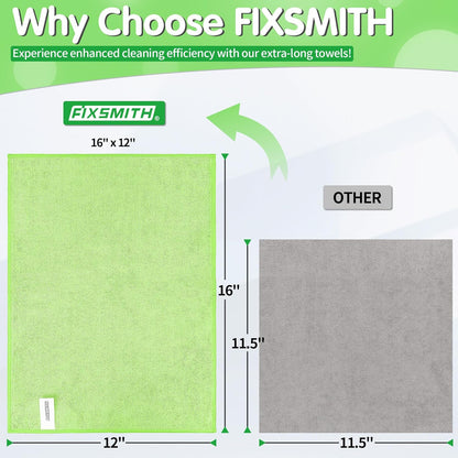 FIXSMITH Microfiber Cleaning Cloth - Pack of 8, Size: 12 x 16 in, Multi-Functional Cleaning Towels, Highly Absorbent Cleaning Rags, Lint-Free, Streak-Free Cleaning Cloths for Car Kitchen Home