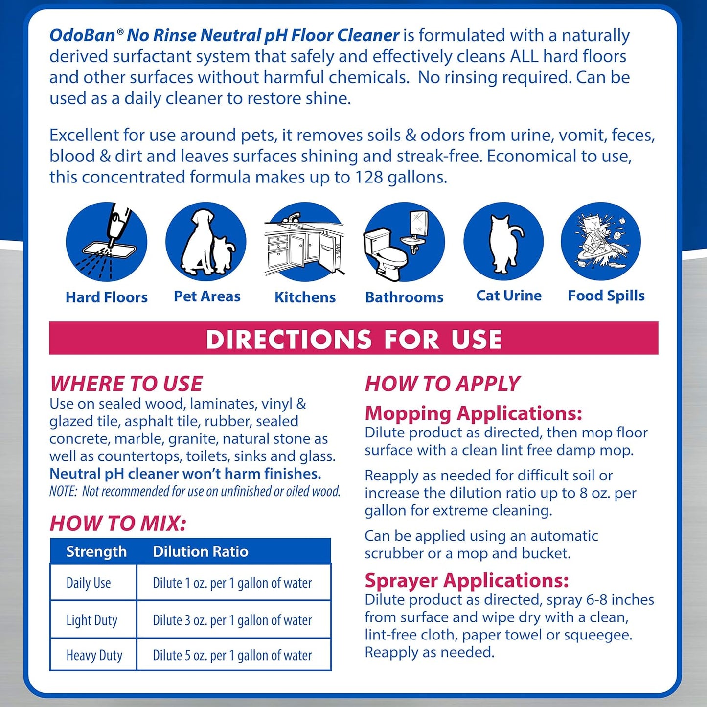OdoBan Pet Solutions No Rinse Neutral pH Floor Cleaner Concentrate, Made in the USA, Splash O' Citrus Scent, 2 Gallons