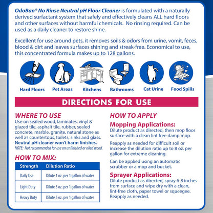 OdoBan Pet Solutions No Rinse Neutral pH Floor Cleaner Concentrate, Made in the USA, Splash O' Citrus Scent, 2 Gallons