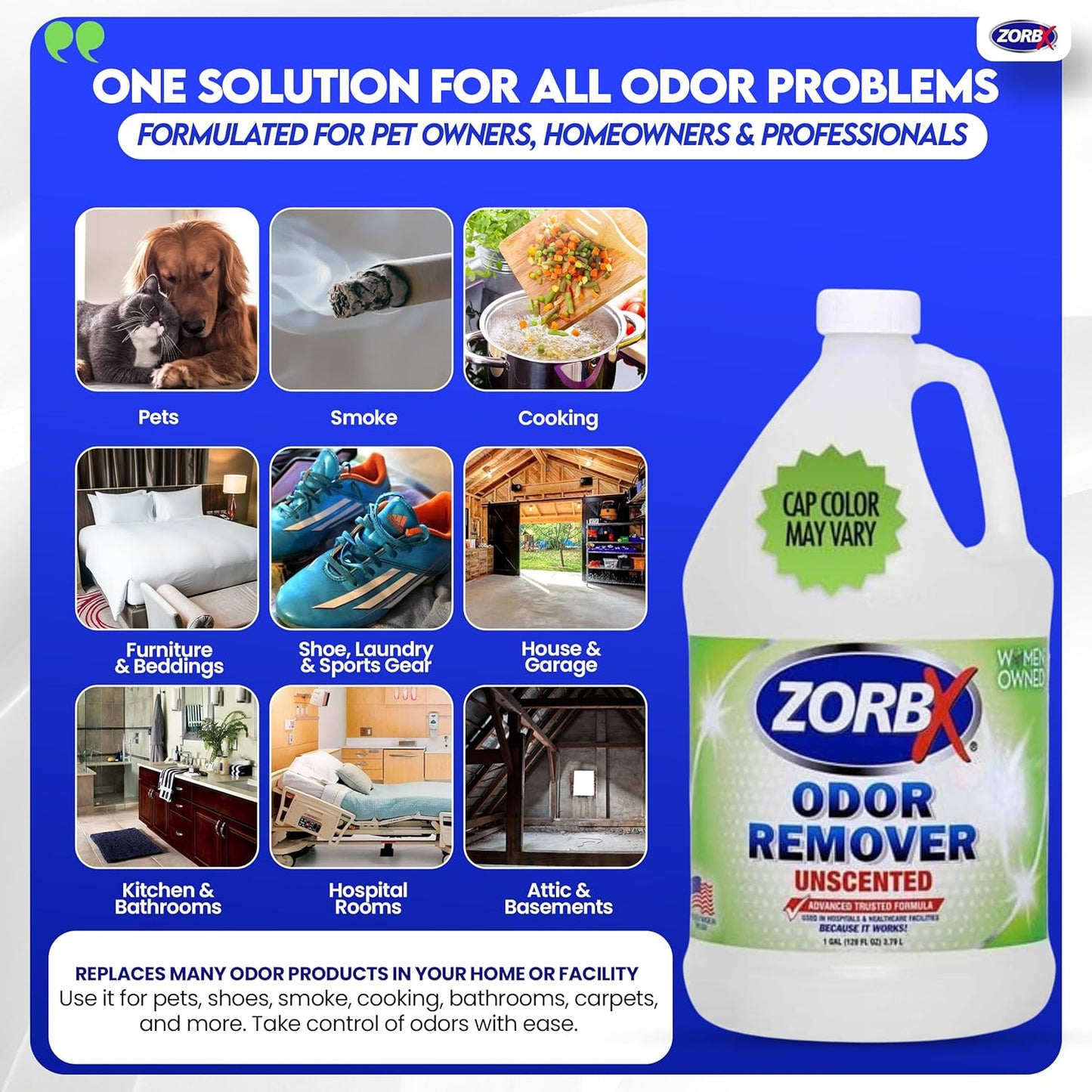 ZORBX Unscented Odor Remover Spray 32 oz - Perfect Solution for Strong Odor - Advanced Trusted Formula & Fast-Acting Odor Eliminator for Dog, Cat, Puppy