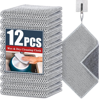 Navona 12 Pcs New Upgrade Steel Wire Dishcloth,Triple-Layer Steel Wire Cleaning Cloth,Powerful Cleaning Non-Scratch Wire Dishcloth Rag for Cookware, Sinks, Dishes, Stove Tops