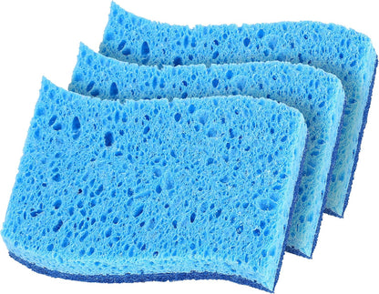 Non-Scratch Cellulose Sponge Kitchen Scrub Sponge with Scouring Pad Set, Good for Non-Stick Cookware Frying Pan, Pot, Counter Top, Sink Scrubbing, Kitchen Scrubbers, Pack of 2, (Red/Pink)