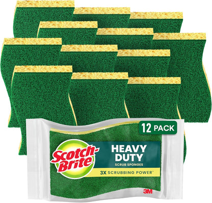 Scotch-Brite Heavy Duty Scrub Sponge, 9 Kitchen Sponges Designed for Tough Messes in the Kitchen that Last 3X Longer*, Best for Cast Iron Skillets and Outdoor Grills, Flexible, Durable, and Strong