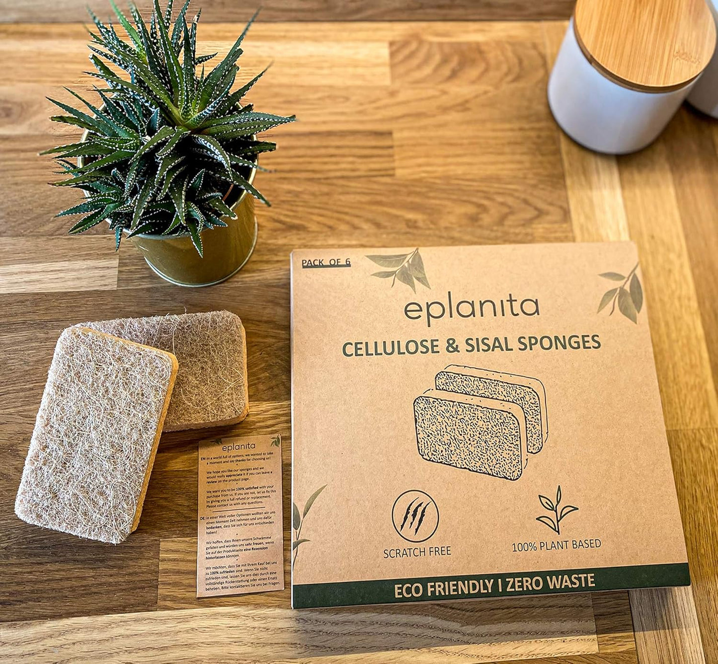eplanita Natural Plant Based Scrub Sponges (6 Pack), Non-Scratch, Biodegradable Eco Scourers for Kitchen and Bathroom