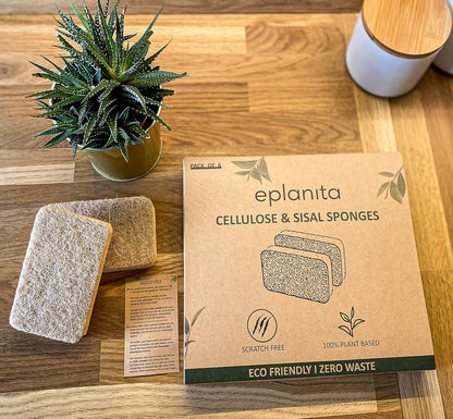 eplanita Natural Plant Based Scrub Sponges (6 Pack), Non-Scratch, Biodegradable Eco Scourers for Kitchen and Bathroom