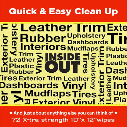 Mule Head Inside Out Protectant Wipes – Automotive Interior & Exterior Cleaner for Vinyl, Leather, Rubber & Trim, UV Protection, Non-Greasy, 72 Count, 10" x 12"