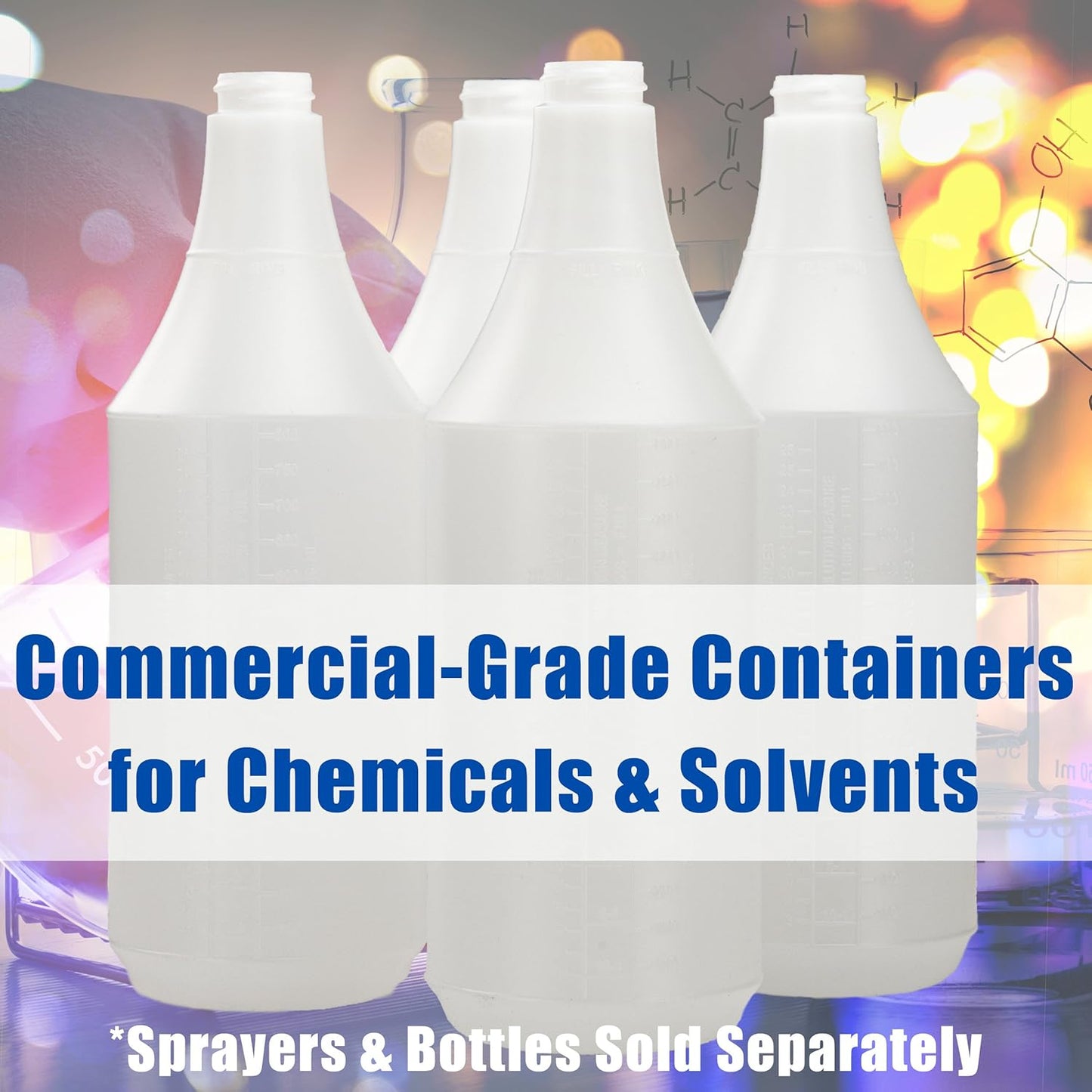Commercial-Grade Chemical Resistant 24 oz Bottles ONLY 4 Pk Embossed Scale For Measuring. Pair With Industrial Spray Heads For Auto/Car Detailing Janitorial Cleaning Supply or Lawn Care.