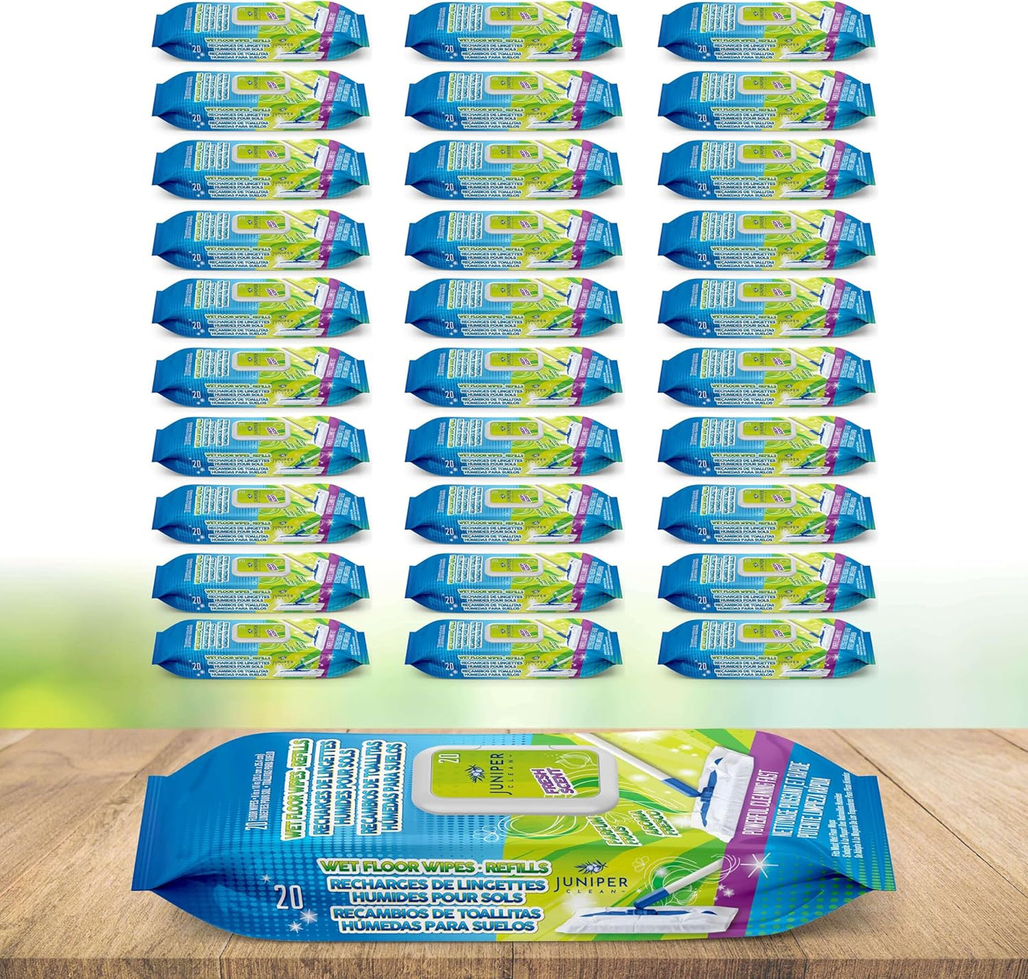 Juniper CLEAN Wet Floor Wipes, Multi Surface Floor Cleaner Wet Mop Pads Fit Swiffer Sweeper Mop, Fresh Scent & Plant-Based Textured Cloth Trap Absorb Dirt, 20 Count (Pack of 12)