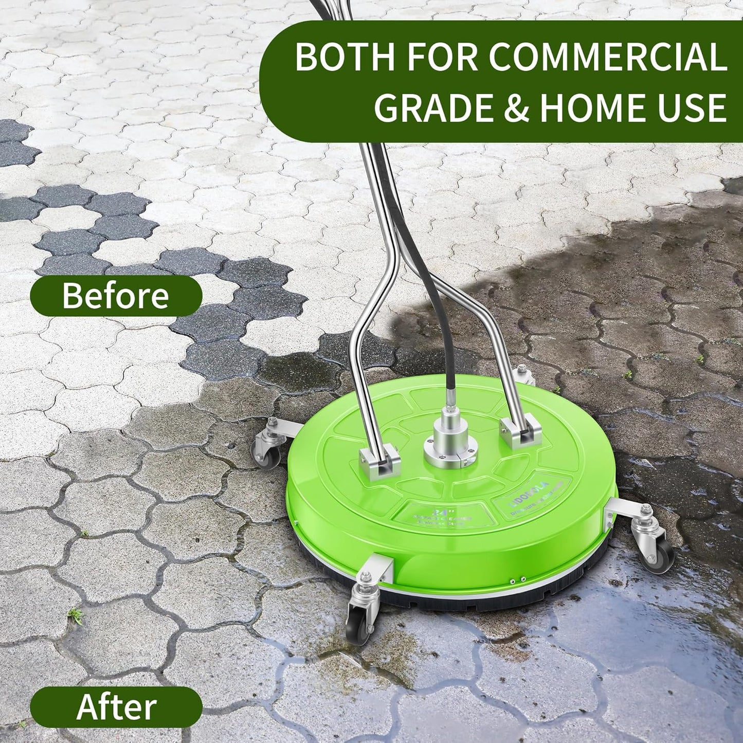 14" Pressure Washer Surface Cleaner with 4 Wheels - Stainless Steel Surface Cleaner for Pressure Washer Attachment for Concrete, Patio, Sidewalk, Deck and Driveways - PWS14