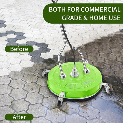 14" Pressure Washer Surface Cleaner with 4 Wheels - Stainless Steel Surface Cleaner for Pressure Washer Attachment for Concrete, Patio, Sidewalk, Deck and Driveways - PWS14