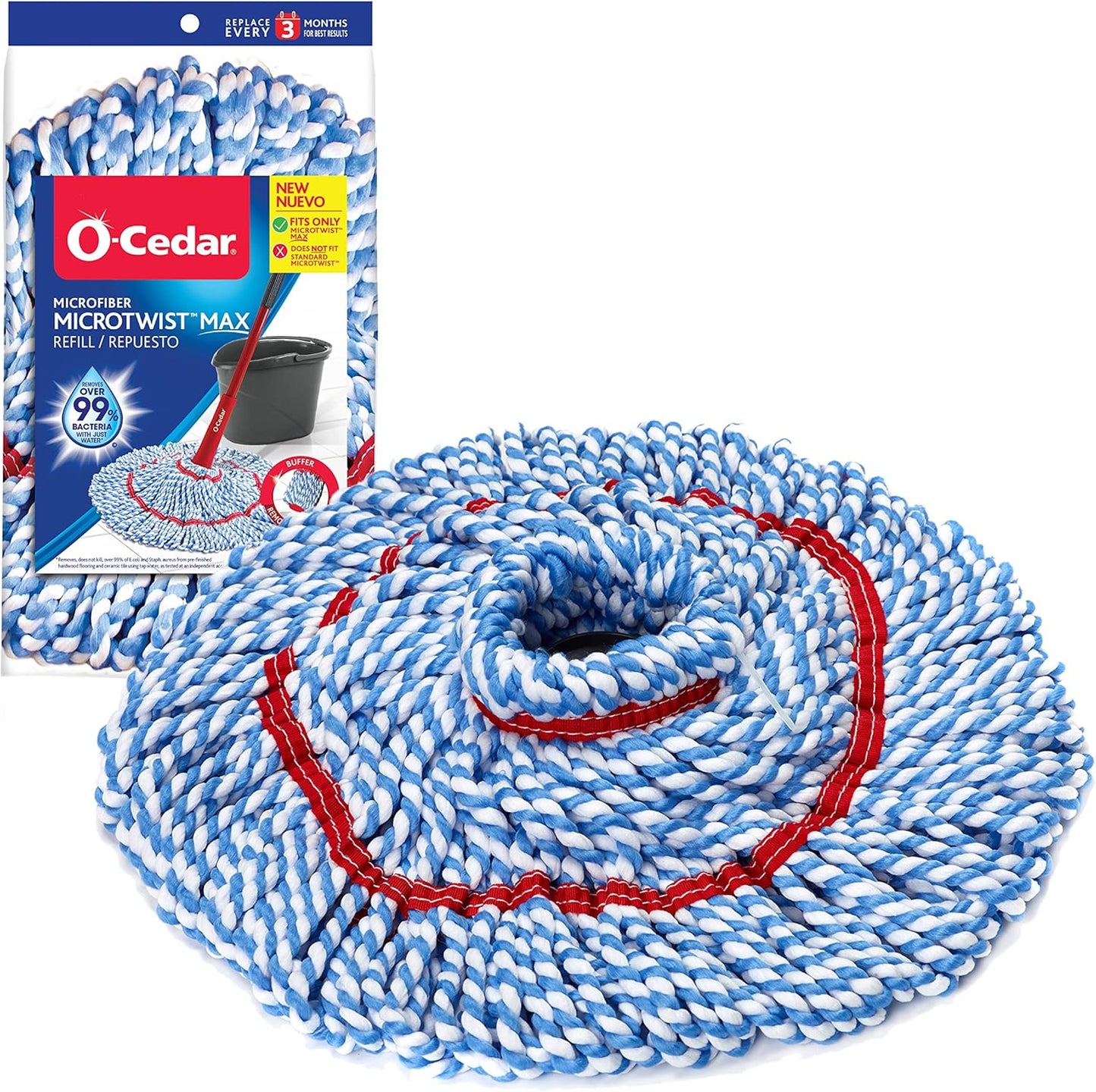 O-Cedar Genuine MicroTwist MAX Twist Mop Head Replacement | Machine Washable | Reusable | Microfiber Refill | Removes 99% of Bacteria