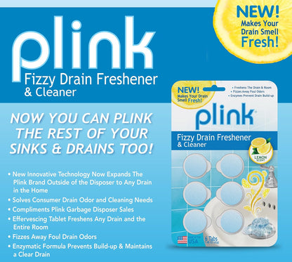 Plink Fizzy Drain Freshener and Cleaner, Prevents Clogs and Removes Odors in Household Sinks, Lemon Scent, 6-Pack