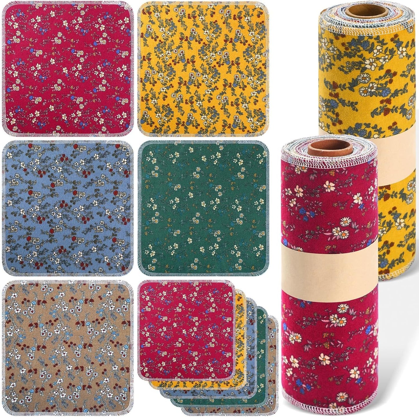 Redbaker 50 Pcs Reusable Paper Towels Paperless Reusable Cotton Cloths Toilet Absorbent Washable Paper Towels with Roll Kitchen Dishcloth for Kitchen Paperless Dishcloths(Stripe)