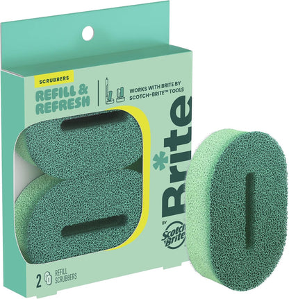 Brite by Scotch-Brite Palm Scrubber with Drain + Dry Stand, Household and Kitchen Sponge for Washing Dishes with Comfy Grip, 1 Scrub Sponge with Soap Dispenser