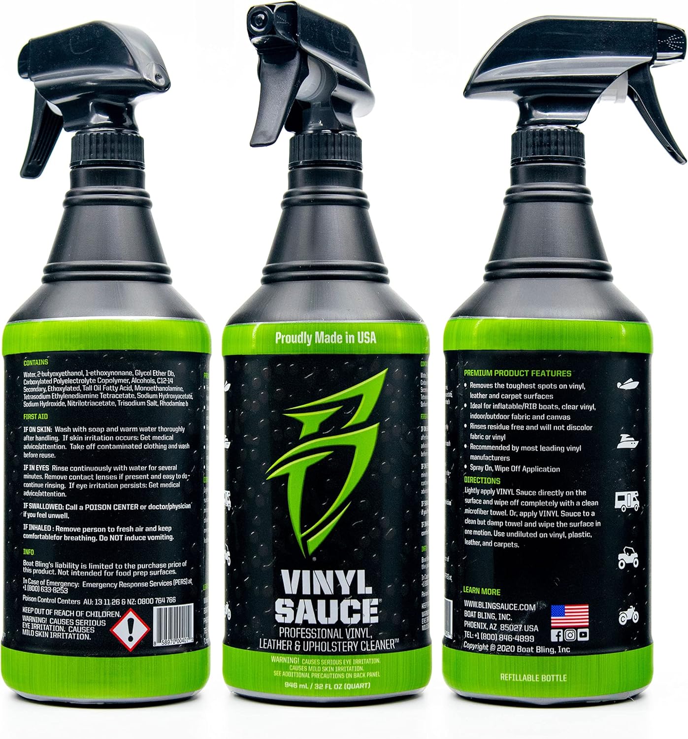 Boat Bling VS-0032 Vinyl Sauce Premium Vinyl and Leather Cleaner, 32 Oz., for Boats, RVs, Powersport Vehicles and More