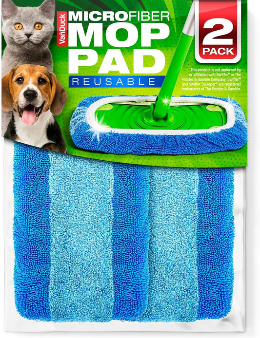 VanDuck Reusable Mop Pads Compatible with Swiffer Sweeper (4-Pack) - Washable Microfiber Mop Pads for Wet & Dry Use - All Purpose Floor Mopping and Cleaning Product