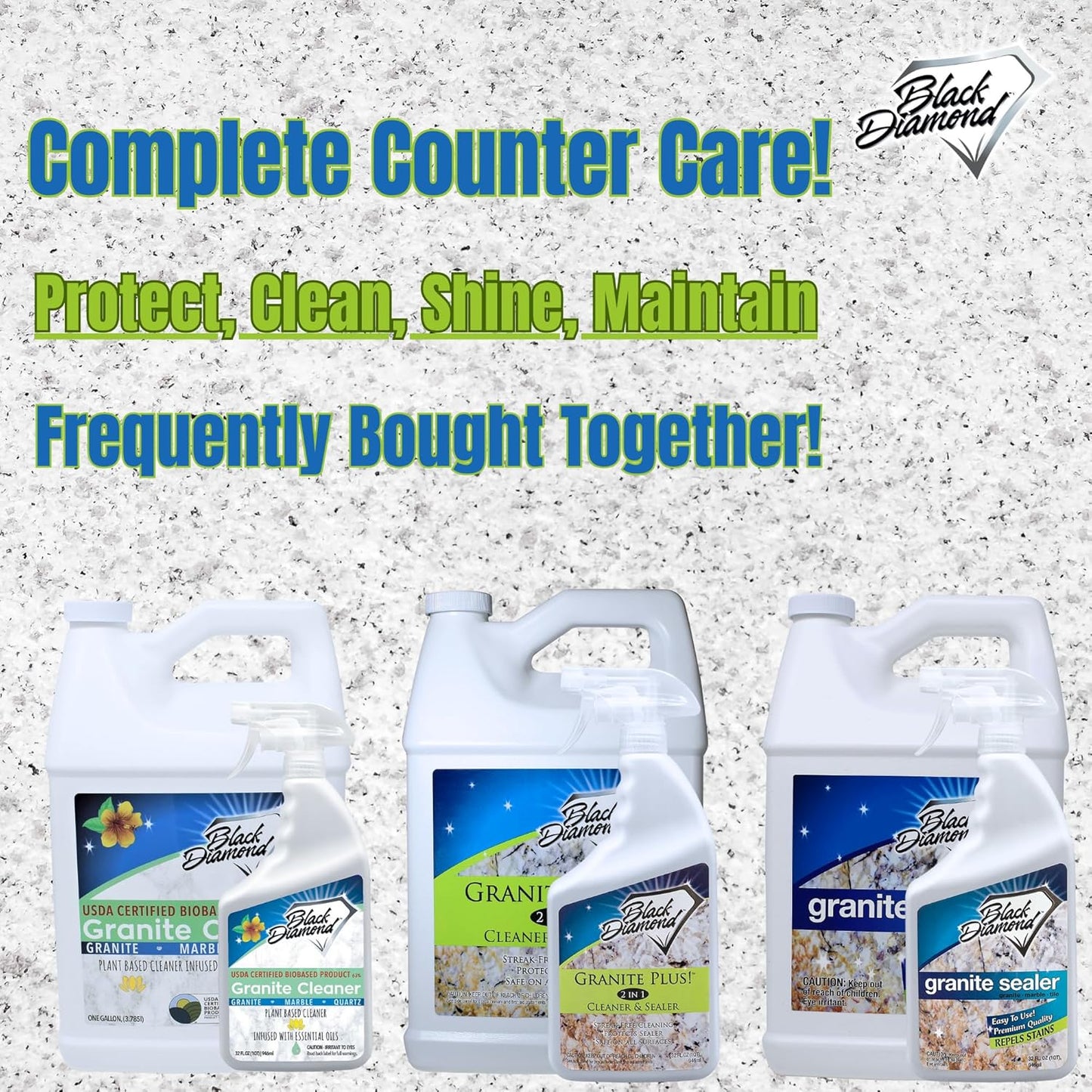 Black Diamond Stoneworks Granite Counter Cleaner: USDA Certified BIOBASED- Safe for Granite and other stone countertops. Safe for food contact formula to keep your countertops looking fresh and clean!