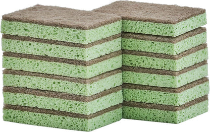 Non-Scratch Cellulose Sponge Kitchen Scrub Sponge with Scouring Pad Set, Good for Non-Stick Cookware Frying Pan, Pot, Counter Top, Sink Scrubbing, Kitchen Scrubbers, Pack of 2, (Red/Pink)