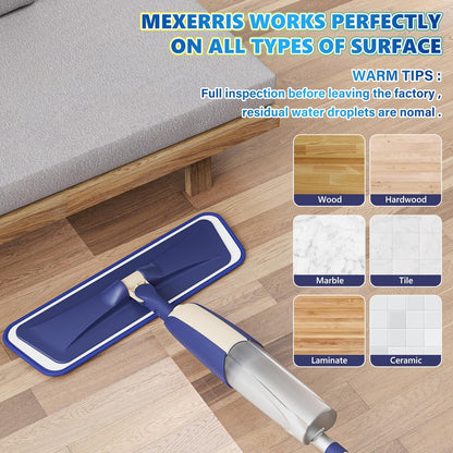 Spray Wet Mops for Hardwood Floor Cleaning: MEXERRIS Floor Mop with 5 Washable Pads for Swiffer Powermop & 2 Refillable Bottles - Home Commercial Dust Dry Mops for Wood Laminate Vinyl Tiles Ceramic