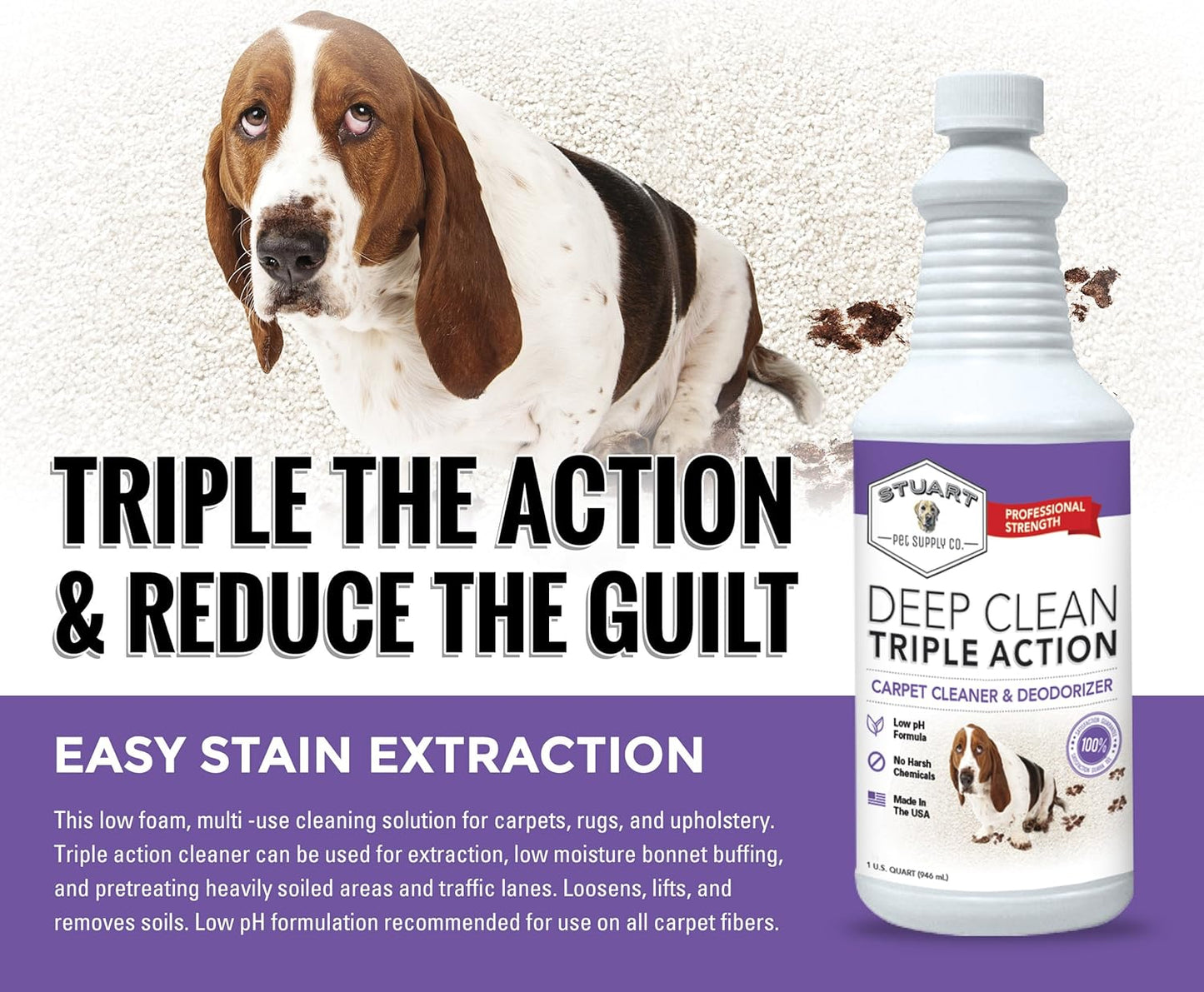 Stuart Pet Supply Co. Professional Strength Deep Clean (Gal.) 3X Carpet Cleaner Solution & Deodorizer, Concentrated Encapsulating Carpet Shampoo, Pet Odor & Dirty Carpet Cleaning Solution 128 fl oz.
