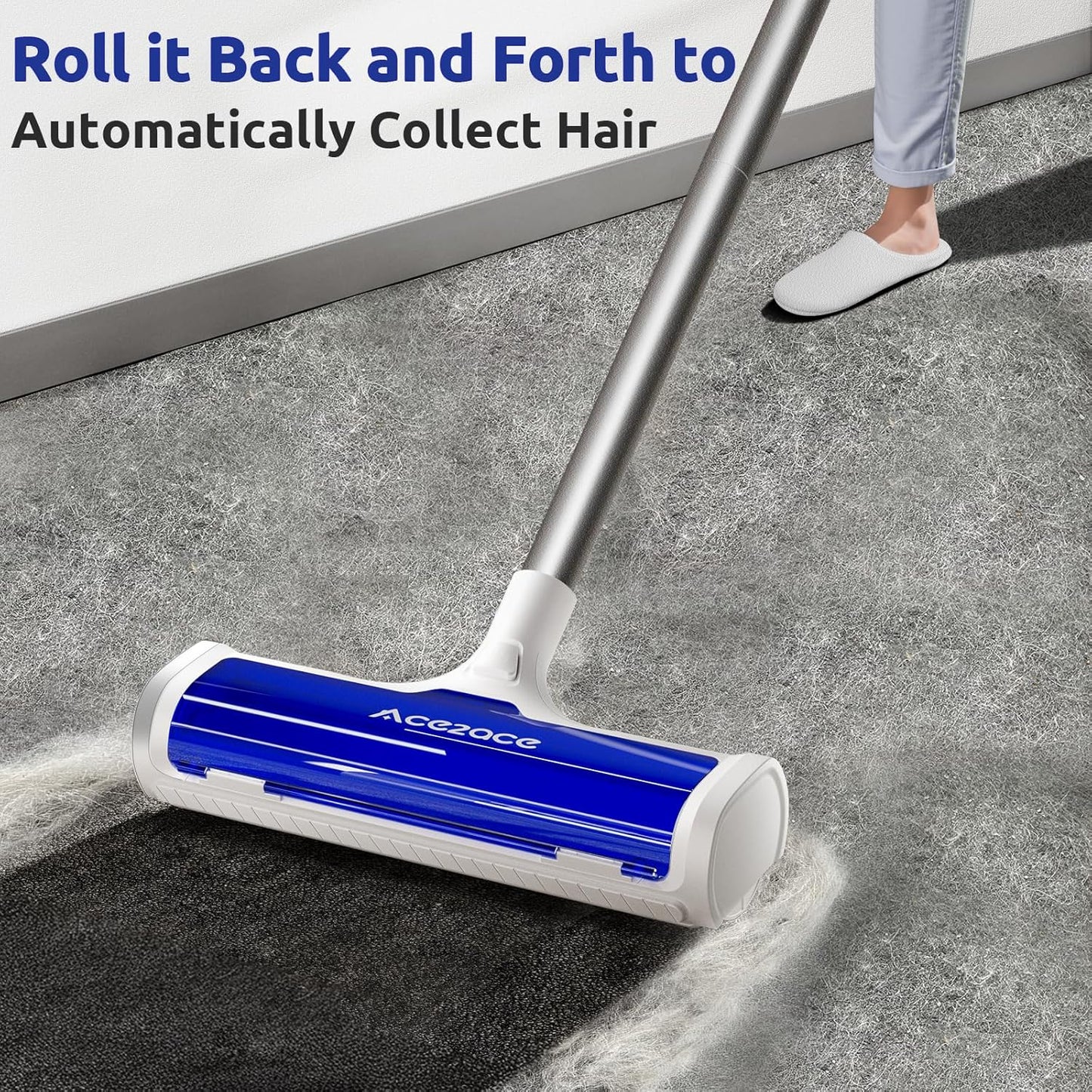 ACE2ACE A3 Pro Carpet Roller for Pet Hair, Carpet Pet Hair Removal Tool, Reusable Large Lint Rollers, 5 Feet Long Handle No Bending No Kneeling, Cat Dog Hair Remover for Carpet, Rugs, Mats, Black