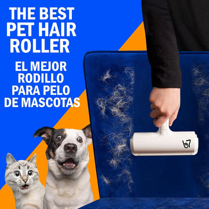 Pet Hair Remover Roller B7 – Reusable, Self-Cleaning Lint Roller for Dogs & Cats – Portable Fur Remover for Couch, Carpet, Car – White