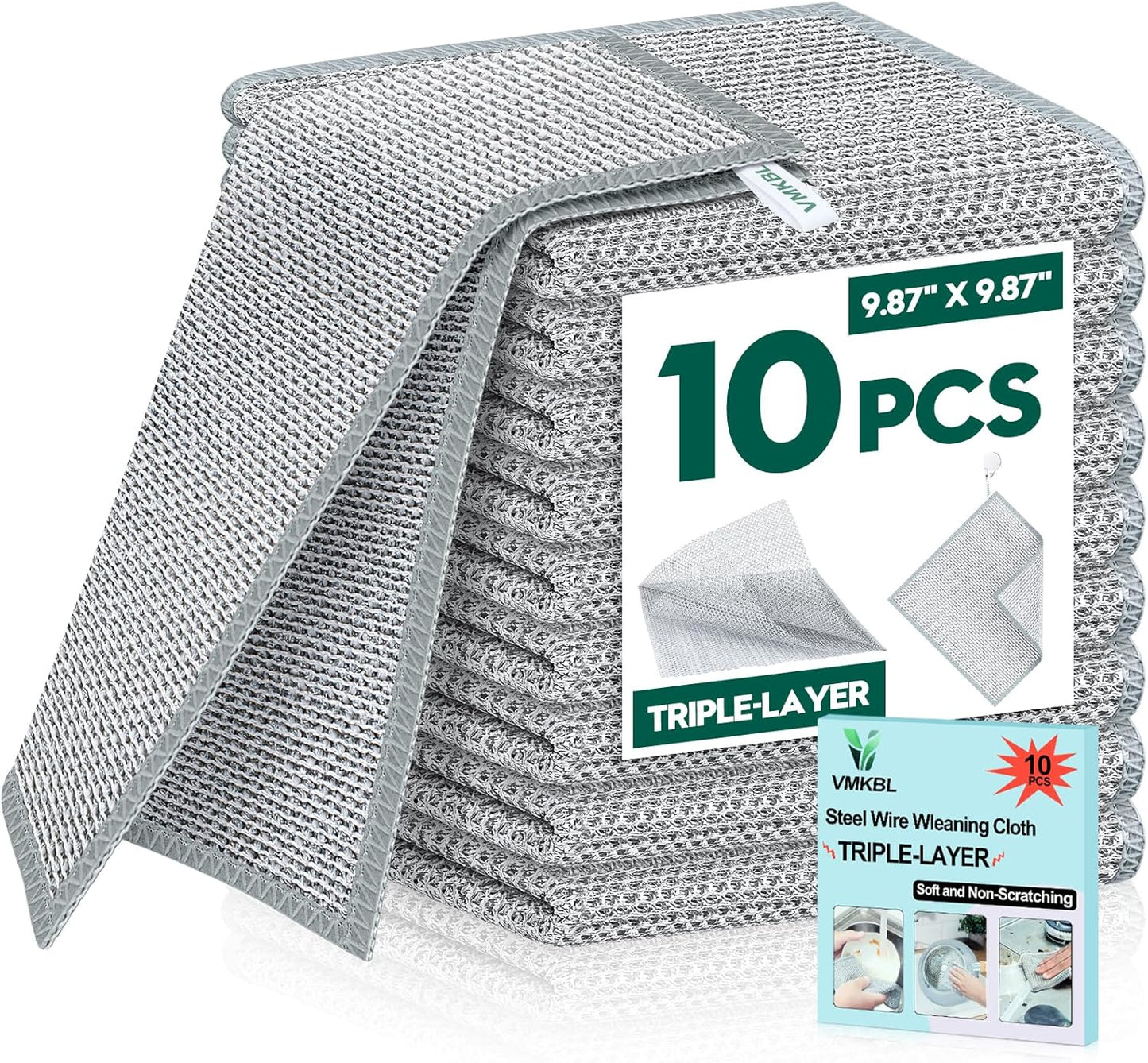 Steel Wool Scrubber, Wire Dishwashing Rags, 10 Pcs Multipurpose Wire Dishcloth, Wet & Dry for Cookware, Sinks, Dishes, Stoves & Fireplaces 5.9“ x 3.9”