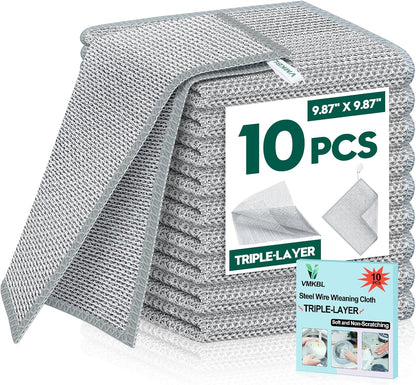 Steel Wool Scrubber, Wire Dishwashing Rags, 10 Pcs Multipurpose Wire Dishcloth, Wet & Dry for Cookware, Sinks, Dishes, Stoves & Fireplaces 5.9“ x 3.9”