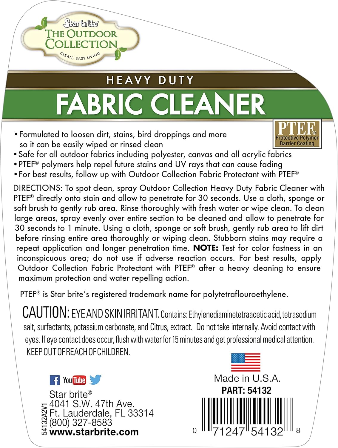 STAR BRITE Outdoor Collection Fabric Cleaner Spray - Ultimate Stain Remover for Outdoor & Patio Fabrics - 32 OZ (054132)