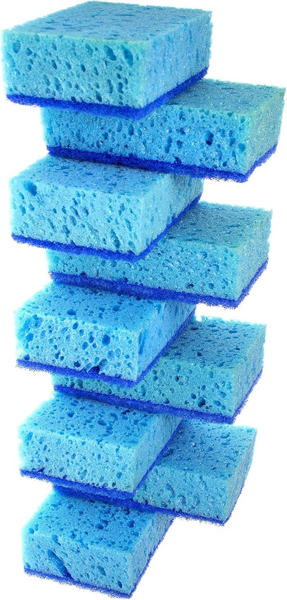 Green Multi Use Scrub Sponge. Made in Europe. 9 Pack, 4.3x2.8x1.4 inches. Odorless Heavy Duty and Non Scratch Fiber. Best, Durable, Delicate, Porous, Non Cellulose Kitchen Sponges and Scrubbers